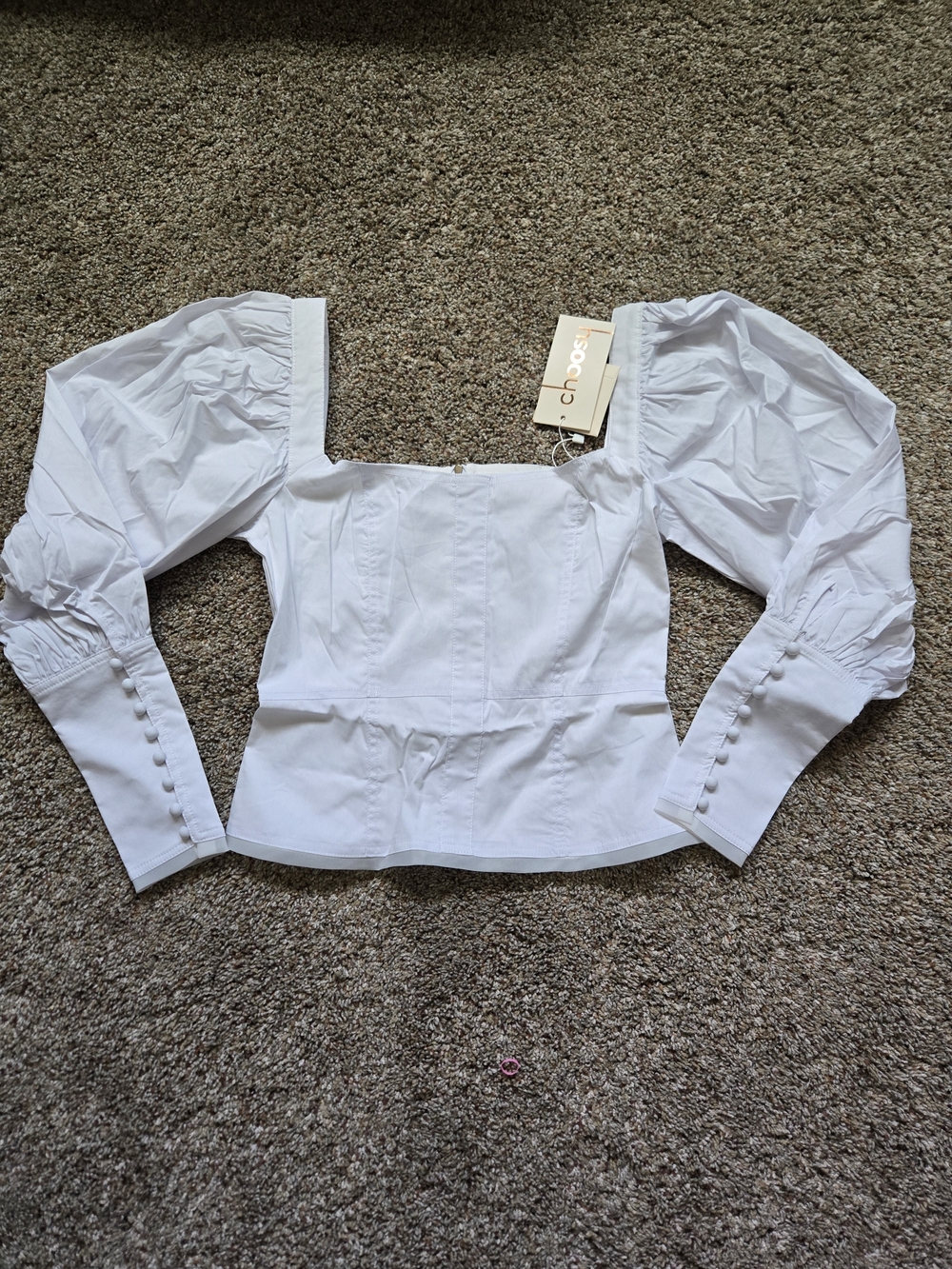Nwt Choosy Square Neck Puff Sleeve White Blouse with Button Cuffs,XS